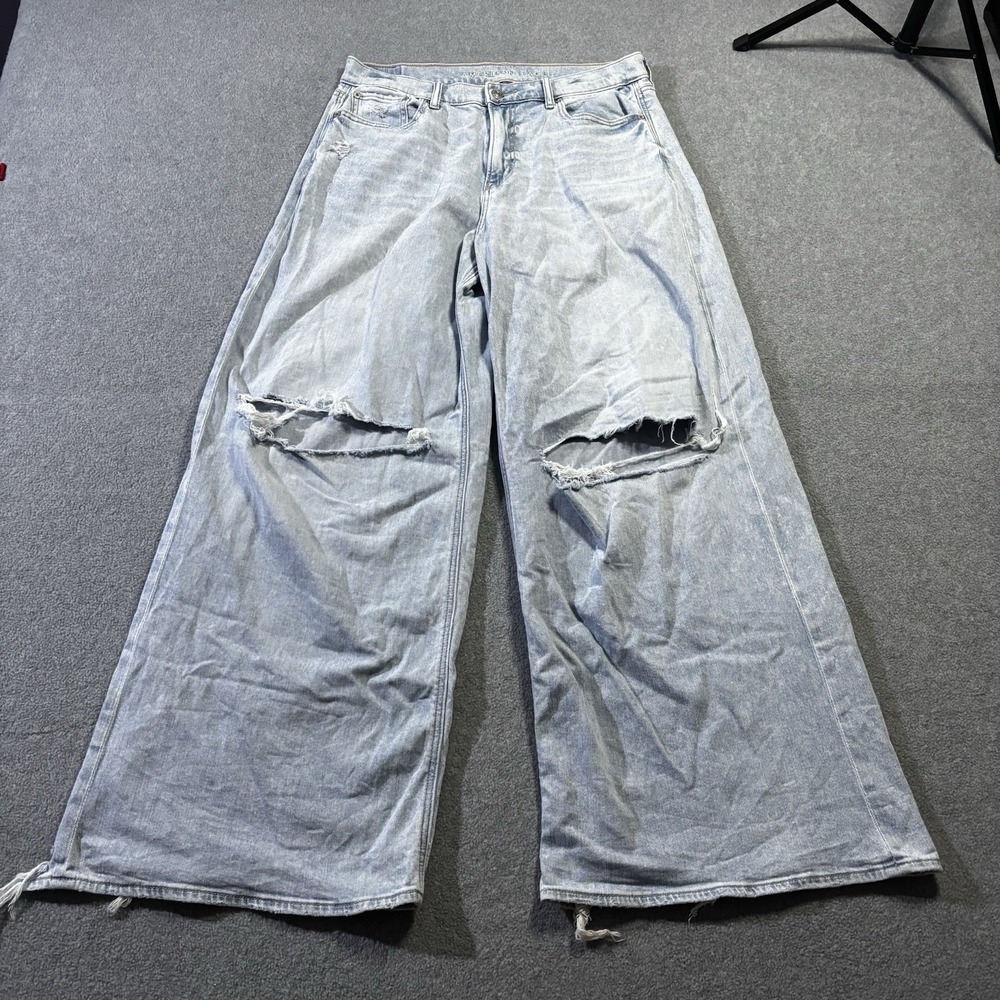 American Eagle 31x29.5 Super High Rise Baggy Wide Leg Distressed Jeans Size 8 R
